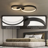 HOMCOM Plafoniera LED Moderna a 3 Anelli con Temperatura Colore Regolabile, Potenza 40W, Nero(m-6)