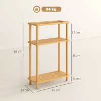 HOMCOM Bamboo Side Table, 3-Tier Slim End Table, Nordic Style, for Living Room, Bedroom, Office, Tool-Free Assembly, Natural Wood Finish(m-3)