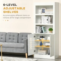 HOMCOM Kitchen Cupboard with 6-tier Shelving, Freestanding Storage Cabinet, Pantry Cupboard with 3 Open Compartments and Double-door Cabinet with Adjustable Shelves, White(m-5)