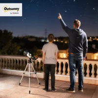 Outsunny 70 mm Aperture Astronomical Refractor Telescope for Adults and Beginners with Barlow Lens Adjustable Tripod White(m-7)