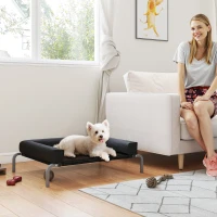 PawHut Lit surélevé pour chien rafraichissant, lit de camp pour chiens intérieur extérieur portable, 90 x 65 x 30 cm, noir(m-10)