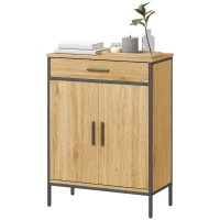 HOMCOM Badezimmerschrank, zweistufige Regale, große Schublade, Industriestil, Eichenoptik(m-10)