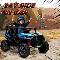 AIYAPLAY 24V Electric Ride on Car, 2-Seater Electric Car for Kids with Remote, Bluetooth, Soft Start, Suspension Spring, Blue(m-4)