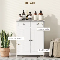 kleankin Dulap de Depozitare Organizator Independent pentru Baie de Podea cu 2 Usi, 2 Sertare si Raft Reglabil, Alb(m-6)