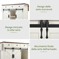 Isola da cucina con piano ribaltabile, carrello portavivande su ruote con 2 ante scorrevoli e 3 cassetti, 140x45/73x94 cm, Beige(m-5)