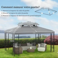 Outsunny Toile de rechange pour pavillon tonnelle tente 3 x 4 m polyester haute densité 180 g/m² gris clair(m-3)
