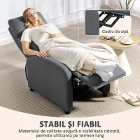 HOMCOM Fotoliu Relax și Reclinabil la 135° cu Suport de Picioare în Material Textil, 69x87x100.5 cm, Gri(m-7)