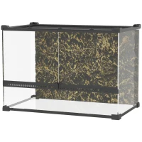 PawHut Terrario per rettili in vetro con ventilazione e sfondo effetto pietra, 50x30x35 cm, Nero(m-6)