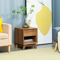 HOMCOM Modern Bedside Table Nightstand, Living Room End Table, Side Table with Drawer and Shelf, Walnut Brown(m-7)