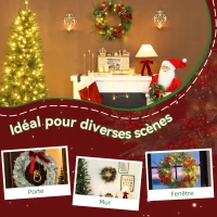HOMCOM Couronne de Noël lumineuse 60 cm avec 35 LED, minuterie, 170 pointes, pommes de pin, baies, feuilles de houx, vert(m-7)