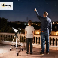 Outsunny 70mm Refractor Telescope – 40x/16x, Adjustable Tripod, White(m-10)