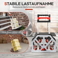 HOMCOM Faltbarer Treppensteiger-Trolley, 6-Rad-System, trägt 70 kg, Aluminium, Rot(m-5)