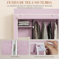 HOMCOM Armario de Tela con Ruedas Ropero Portátil con 6 Estantes y 1 Barra de Colgar para Dormitorio 103x43x162,5cm Rosa(m-5)