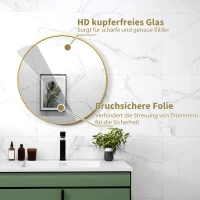 HOMCOM 70 x 70 cm runder Badezimmerspiegel, Wandmontage, goldfarbener Rahmen(m-5)