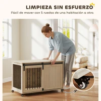 PawHut Jaula para Perros Medianos y Grandes Mesa Auxiliar Moderna con 2 Puertas y Cierre 100x56x65 cm Roble(m-5)