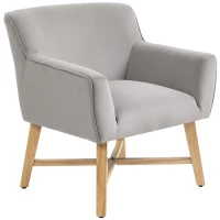 HOMCOM Butaca de Salón Tapizada en Terciopelo con Reposabrazos Acolchados y Patas de Madera Cruzadas 67x65x74 cm Gris Claro(m-11)