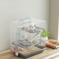 PawHut 3-Level Hamster Cage with 14 Tubes, House, Ramp and Accessories, Metal and Plastic, 45x30x45 cm, Grey(m-5)