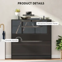HOMCOM Shoe Storage Cabinet with Slide Out Drawer, 2 Flip Doors, Tempered Glass Top - Black(m-6)