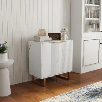 HOMCOM Buffet salon meuble de rangement style moderne avec placard à 2 portes cannelées, étagère réglable, pieds en métal, blanc(m-10)