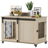 PawHut Jaula para Perros Medianos y Grandes Mesa Auxiliar Moderna con 2 Puertas y Cierre 100x56x65 cm Roble(m-10)