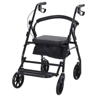 HOMCOM Déambulateur 4 roues - déambulateur pliable léger - assise + dossier rembourré - poignées ergonomiques, freins à main - panier rangement - cale-pied - métal noir(m-11)