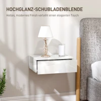 HOMCOM 2er-Set Nachttische, wandmontiertes Design, Schublade, für Schlafzimmer, Spanplatte, Weiß(m-6)