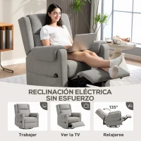 HOMCOM Sillón Relax Reclinable Eléctrico Giratorio y Basculante con Reposapiés Ajustable Mando a Distancia Gris Claro(m-4)