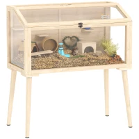 PawHut Wooden Hamster Cage, Hamster Habitat with Openable Top, Seesaws, Platforms, Water Bottle for Gerbils, 110 x 52 x 101 cm(m-10)