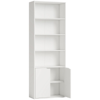 HOMCOM Estantería Librería Armario de Libros con 4 Compartimentos Abiertos y 2 Puertas para Salón Oficina 59x29x180 cm Blanco