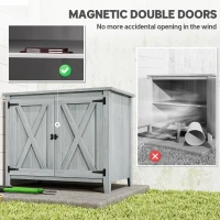 Outsunny Wooden Garden Shed, Outdoor Fir Wood Storage Shed with Shelf and Double Doors, Light Grey(m-6)