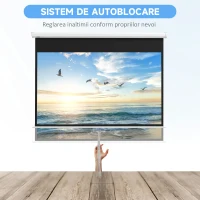 HOMCOM Ecran pentru Proiector 80" 16:9 cu Sfoară de Reglaj, din Plastic și Metal, 187x8x150 cm, Alb(m-4)