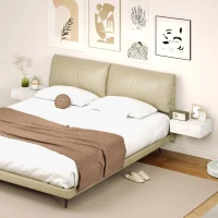 HOMCOM 2er-Set Nachttische, wandmontiertes Design, Schublade, für Schlafzimmer, Spanplatte, Weiß(m-7)