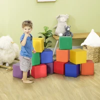 HOMCOM 12 Blocs Cubes de Construction en Mousse, modules de motricité, Jouets éducatifs, Mousse EPE Revêtement synthétique Multicolore(m-10)