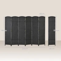 HOMCOM 6-teiliger Raumtrenner, Faltbarer Sichtschutz, Sichtschutzwand für Wohnzimmer, Schlafzimmer, Homeoffice, Schwarz(m-3)