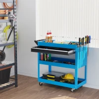 DURHAND Chariot d'atelier servante atelier à 3 niveaux avec tiroir, porte-outils latéral et poignée, 82x35x76 cm, bleu(m-10)