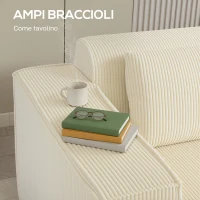 HOMCOM Divano 3 Posti Modulare con Seduta Profonda, Braccioli Larghi e 2 Cuscini in Velluto a Coste, Beige(m-7)