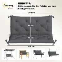 Outsunny 2 Sitzer Bankauflage 100 x 98 x 8 cm Sitzkissen mit Bändern Rückenkissen für Indoor/Outdoor Polster Auflage für Sitzbank Gartenbank Gartenmöbel Hollywoodschaukeln Dunkelgrau(m-3)