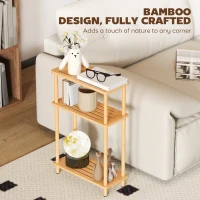 HOMCOM Bamboo Side Table, 3-Tier Slim End Table, Nordic Style, for Living Room, Bedroom, Office, Tool-Free Assembly, Natural Wood Finish(m-6)