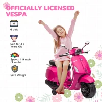 AIYAPLAY 12V Vespa Licensed Kids Electric Motorbike w/ Music, Headlights, FM Radio, for 3-6 Years - Pink(m-4)