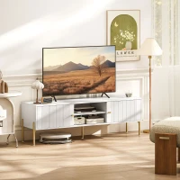 HOMCOM Meuble TV, meuble télé jusqu'à 65 pouces avec 2 portes, 2 compartiments ouverts, pieds en acier, 140x38x45,9cm, blanc(m-10)