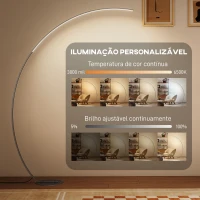 HOMCOM Candeeiro de Pé em Forma de Arco com Brilho e Temperaturas de Cor Ajustáveis 3000K-6500K 120x27x172 cm Prata(m-4)