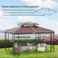 Outsunny Copertura per Gazebo da Giardino Tetto Sostitutivo Anti-UV Impermeabile in Poliestere 3x4m, Marrone(m-3)