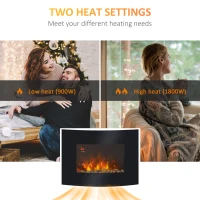 HOMCOM Led Wall Mounted Fireplace Curved Glass Electric Fire Place Fire Place 7 Colour Side Lights Slimline, 900/1800W, 65cm x 52cm(m-8)