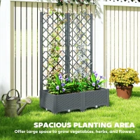 Outsunny Raised Garden Bed with Trellis, Plastic Planter Box with Drainage Holes, Drain Plugs and Water Reservoirs for Climbing Plants, Vegetables, Flowers, Grey(m-7)