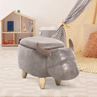HOMCOM Animal footstool Buffalo Storage Stool Cute Decoration Wood Frame Legs w/Padding Lid Ottoman Furniture Brown(m-8)