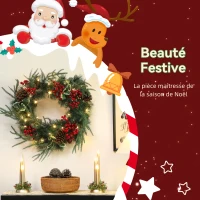 HOMCOM Couronne de Noël lumineuse 60 cm avec 35 LED, minuterie, 170 pointes, pommes de pin, baies, feuilles de houx, vert(m-4)