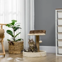 PawHut Árbol Rascador para Gatos Altura 44 cm Torre de Escalada con 2 Camas Poste de Yute, Juguete Colgante Marrón(m-2)