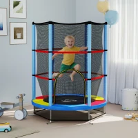 HOMCOM Trampoline pour enfant filet de sécurité porte zippée 6 poteaux rembourrés charge max. 45 kg Ø 1,40 x 1,90H m multicolore(m-10)