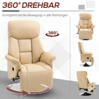 HOMCOM Relaxsessel, Liegefunktion, Lederoptik, Fußstütze, bis 150 kg, 78 x 80 x 109 cm, Beige(m-5)
