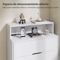 HOMCOM Cómoda para Dormitorio de 4 Cajones con Estación de Carga Puerto USB Puerto USB-C Estante Abierto 80x40x120 cm Blanco(m-6)